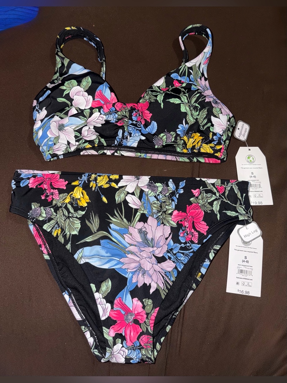 NWT. No Boundaries Black Floral Two-Piece Bikini